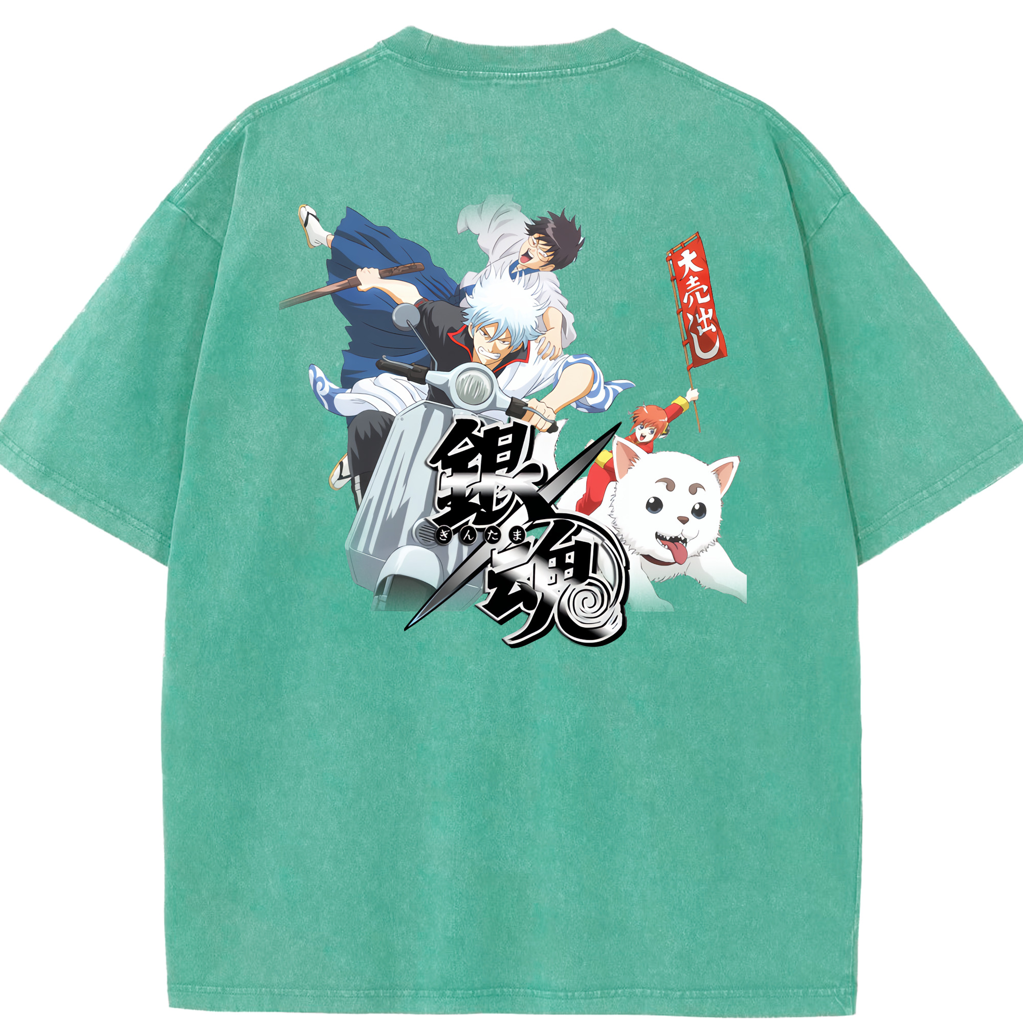 （画像用） ぎんたま 坂田銀時（さかたぎんとき） 神楽 志村新八（しむら しんぱち） GINTAMA Sakata Gintoki Kagura Shimura Shinpachi 綿100% ヴィンテージ風 半袖Tシャツ（背面プリント）